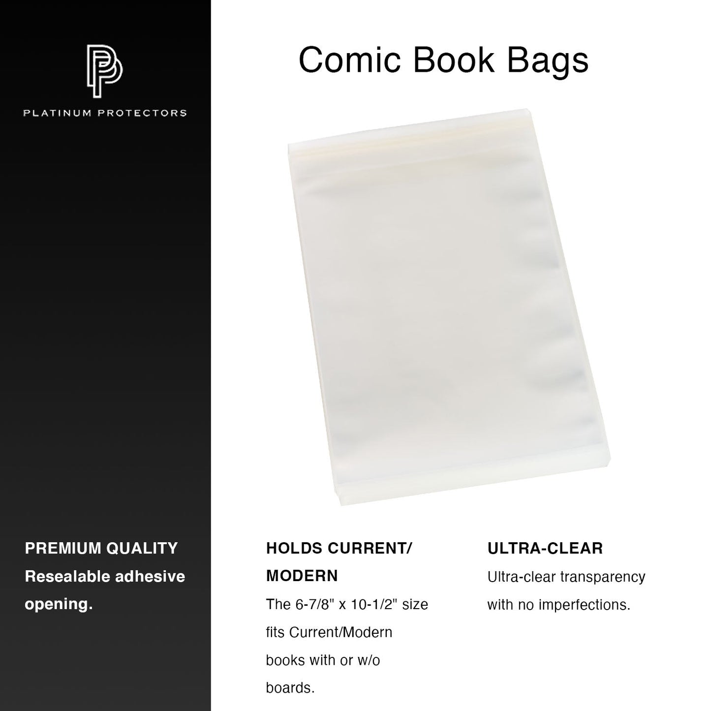 Platinum Protectors Comic Book Bags for Current/Modern with Resealable Strip - 100 Pack - MEGA POP COMICS
