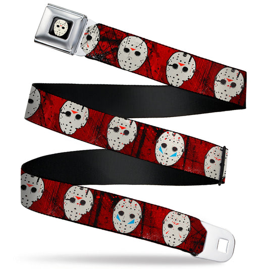 Friday the 13th Hockey Mask Icon Full Color Black Seatbelt Belt - Friday the 13th Hockey Mask Icons Reds Webbing - MEGA POP COMICS
