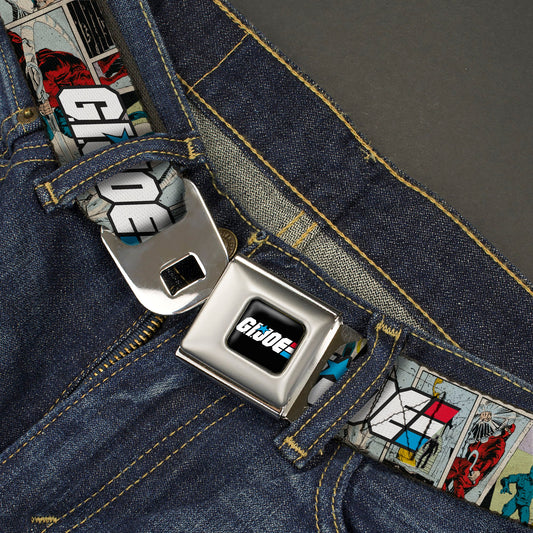 GI JOE Title Logo Stripe Full Color Black/Red/White/Blue Seatbelt Belt - GI JOE Title Logo and Comic Scene Blocks Webbing - MEGA POP COMICS