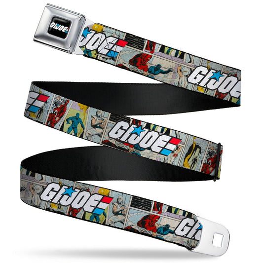GI JOE Title Logo Stripe Full Color Black/Red/White/Blue Seatbelt Belt - GI JOE Title Logo and Comic Scene Blocks Webbing - MEGA POP COMICS