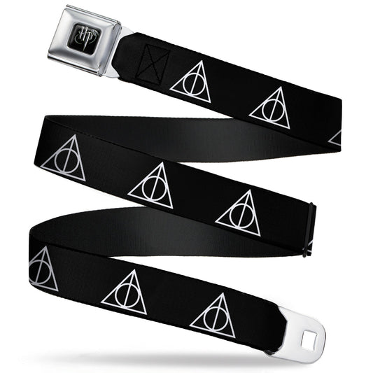 Harry Potter Logo Full Color Black/White Seatbelt Belt - Deathly Hallows Symbol Black/White Webbing - MEGA POP COMICS