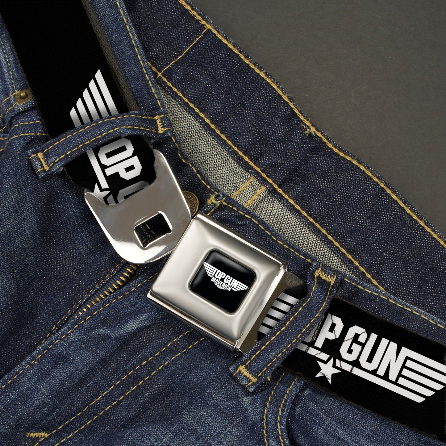 TOP GUN Title Logo Full Color Black/White Seatbelt Belt - TOP GUN Title Logo Black/White Webbing - MEGA POP COMICS