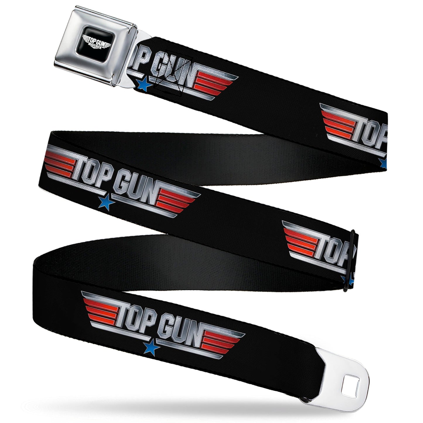 TOP GUN Title Logo Full Color Black/White Seatbelt Belt - TOP GUN Title Logo Black/Silver/Red/Blue Webbing - MEGA POP COMICS