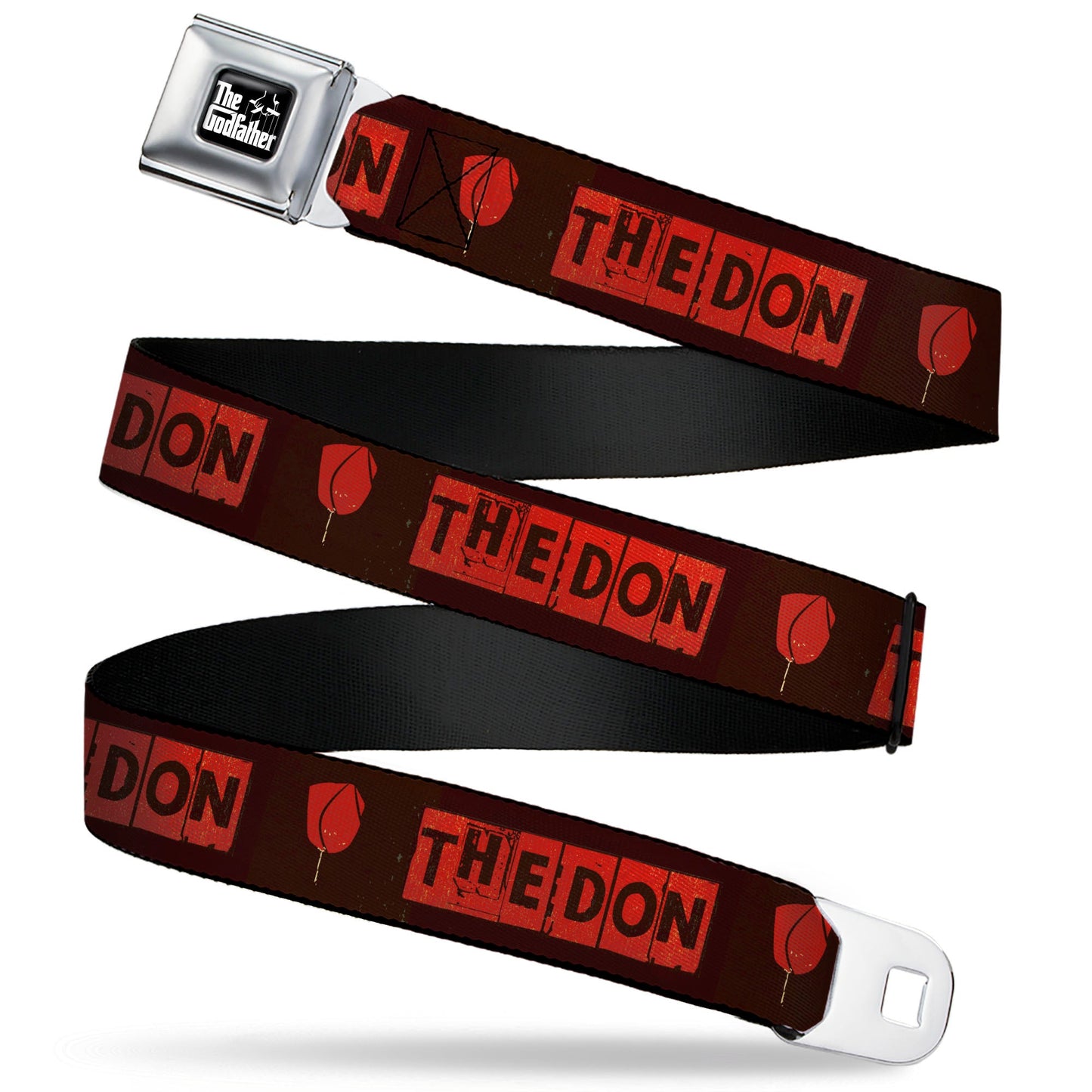THE GODFATHER Title Logo Full Color Black/White Seatbelt Belt - The Godfather THE DON Blocks and Rose Black/Red Webbing - MEGA POP COMICS