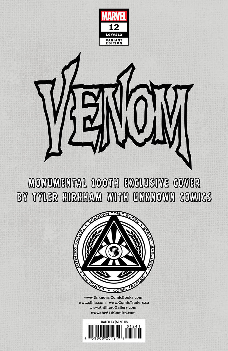 VENOM #12 UNKNOWN COMICS TYLER KIRKHAM EXCLUSIVE VIRGIN VAR (10/26/2022) - MEGA POP COMICS