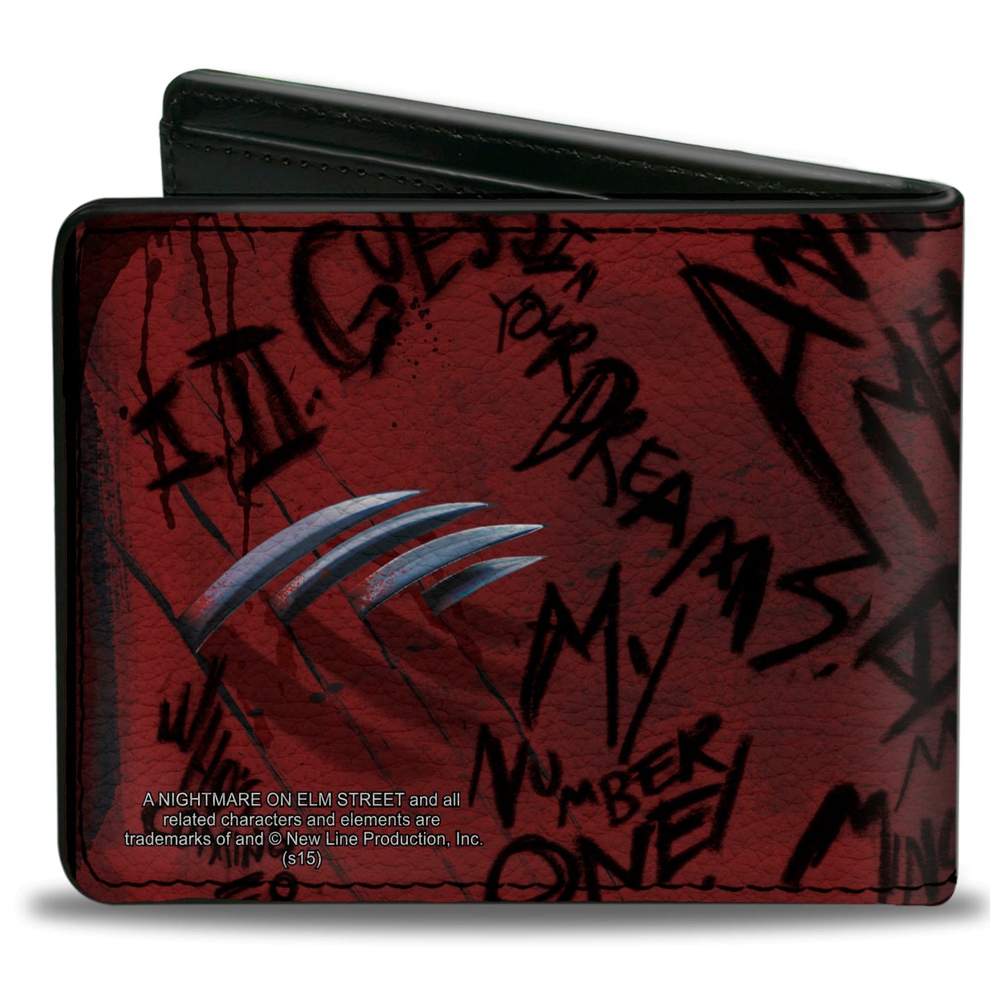 Bi-Fold Wallet - Freddy Pose2 + Hand Scratching Quote Scrawls Reds Black - MEGA POP COMICS