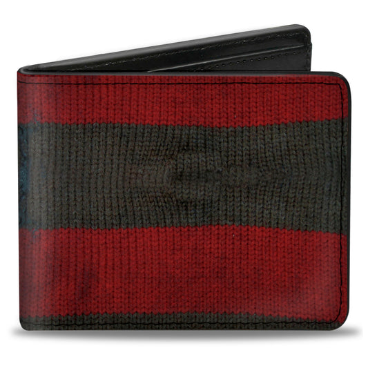 Bi-Fold Wallet - A NIGHTMARE ON ELM STREET Freddy's Sweater Stripes Red Black White - MEGA POP COMICS