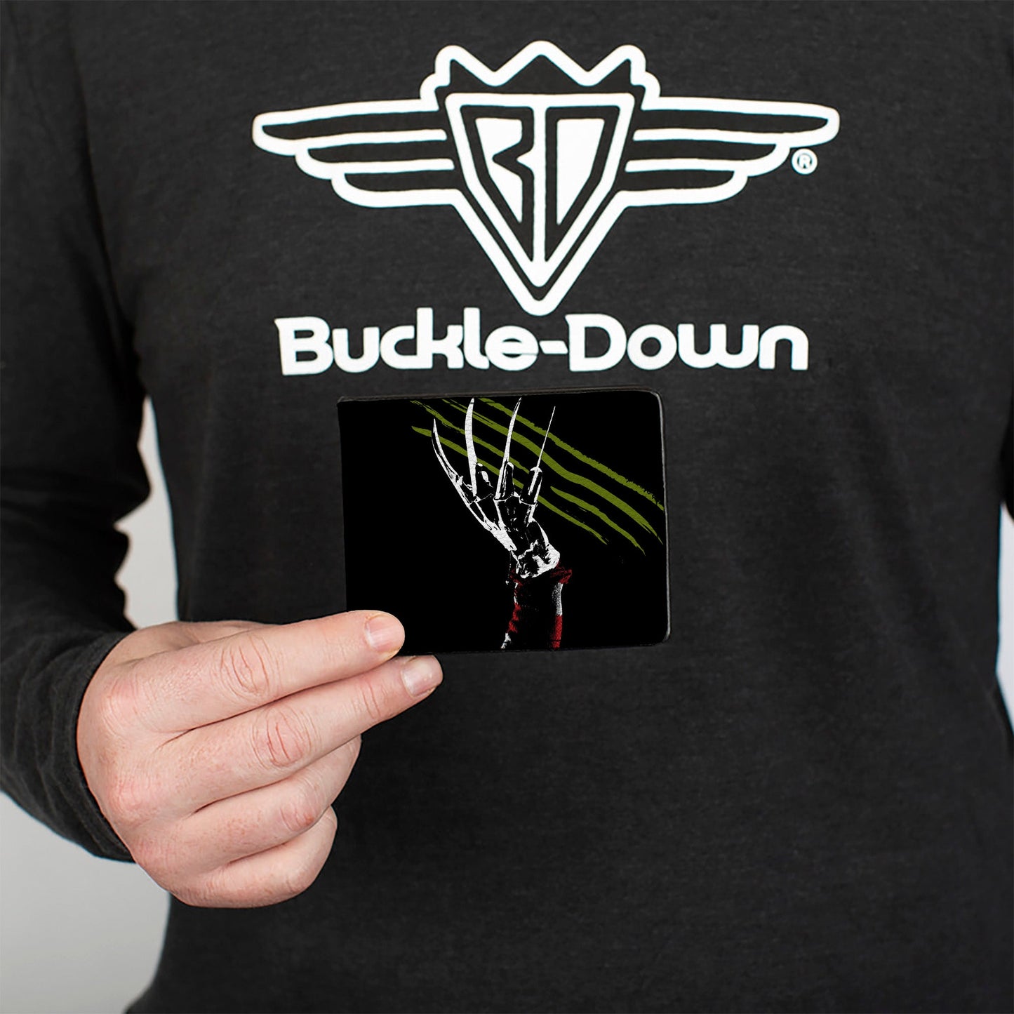 Bi-Fold Wallet - A Nightmare on Elm Street Freddy's Hand Scratching + Logo Black White Green Reds - MEGA POP COMICS