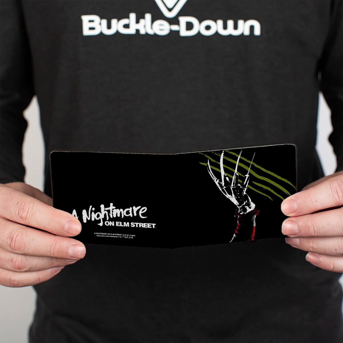 Bi-Fold Wallet - A Nightmare on Elm Street Freddy's Hand Scratching + Logo Black White Green Reds - MEGA POP COMICS