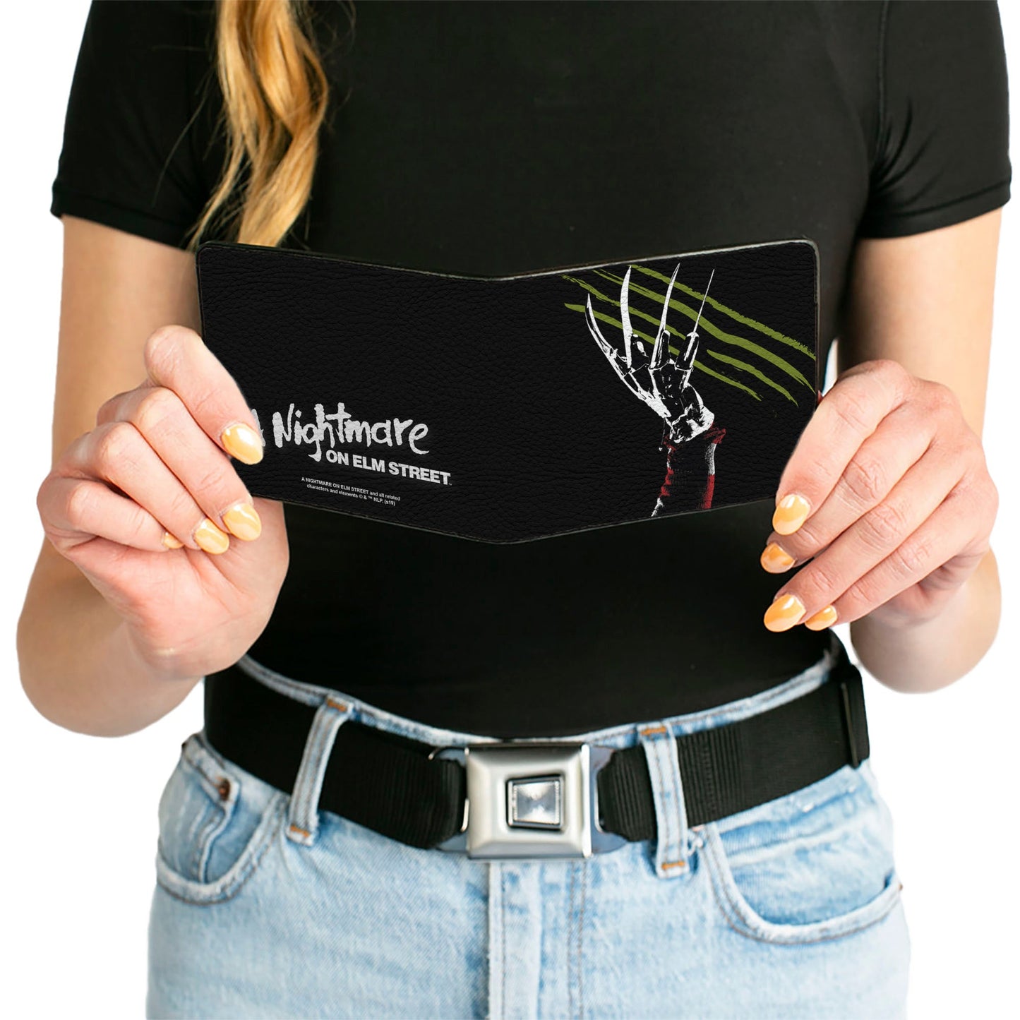 Bi-Fold Wallet - A Nightmare on Elm Street Freddy's Hand Scratching + Logo Black White Green Reds - MEGA POP COMICS