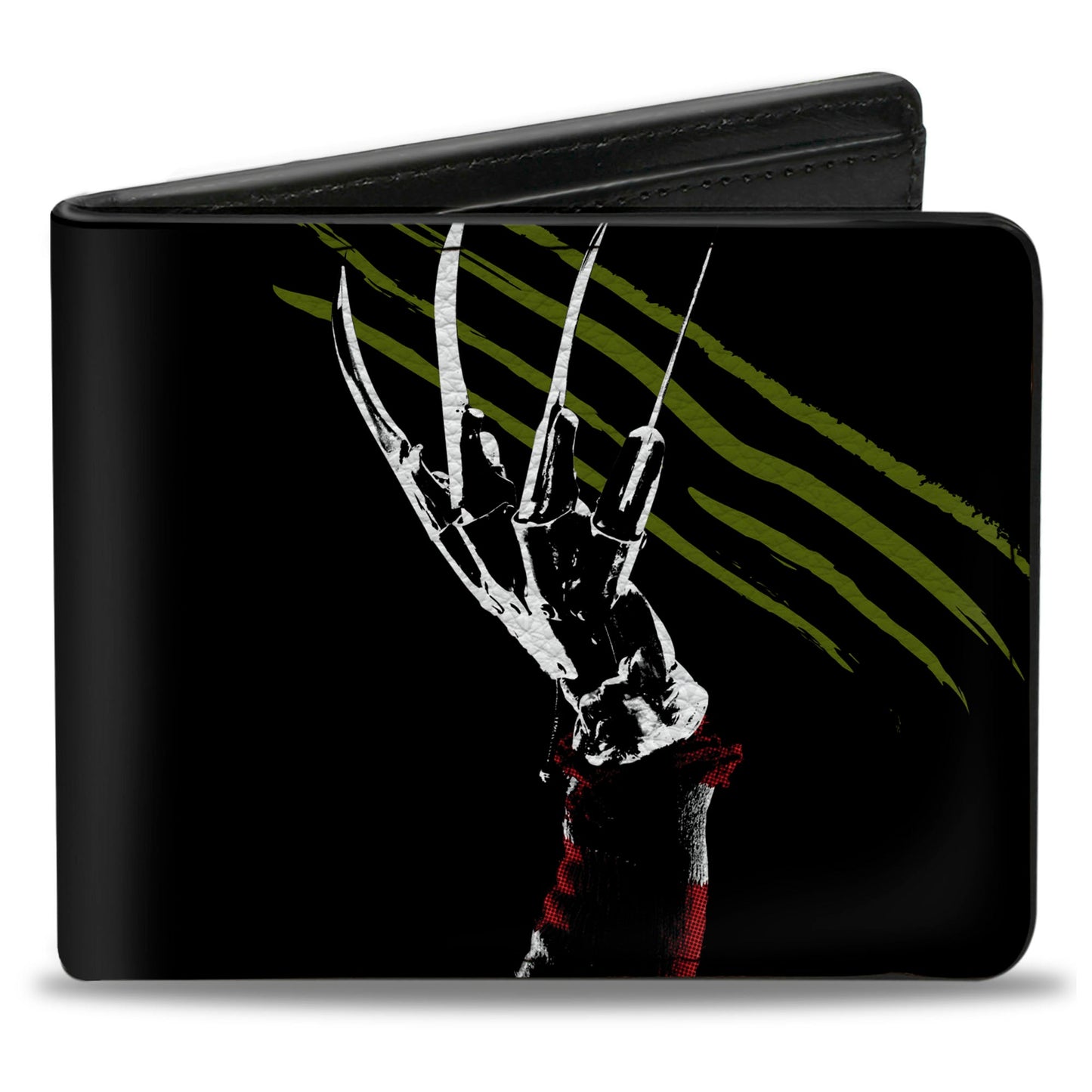 Bi-Fold Wallet - A Nightmare on Elm Street Freddy's Hand Scratching + Logo Black White Green Reds - MEGA POP COMICS