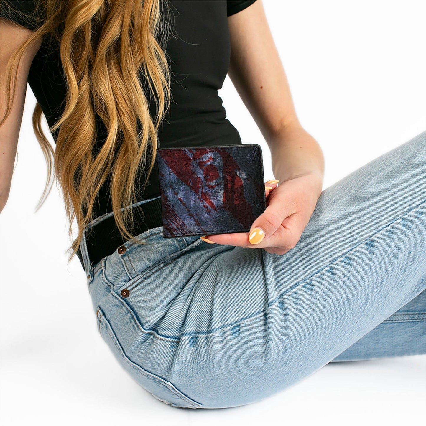 Bi-Fold Wallet - FRIDAY THE 13th Logo Jason Machete Pose Blood Splatter Grays Reds Black - MEGA POP COMICS