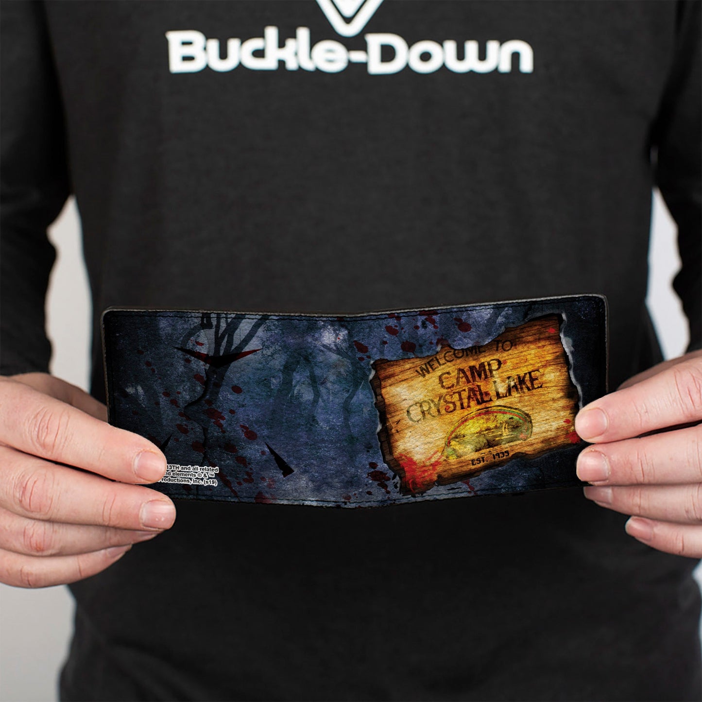 Bi-Fold Wallet - Friday the 13th WELCOME TO CAMP CRYSTAL LAKE Sign Trees Grays Blood Splatter - MEGA POP COMICS