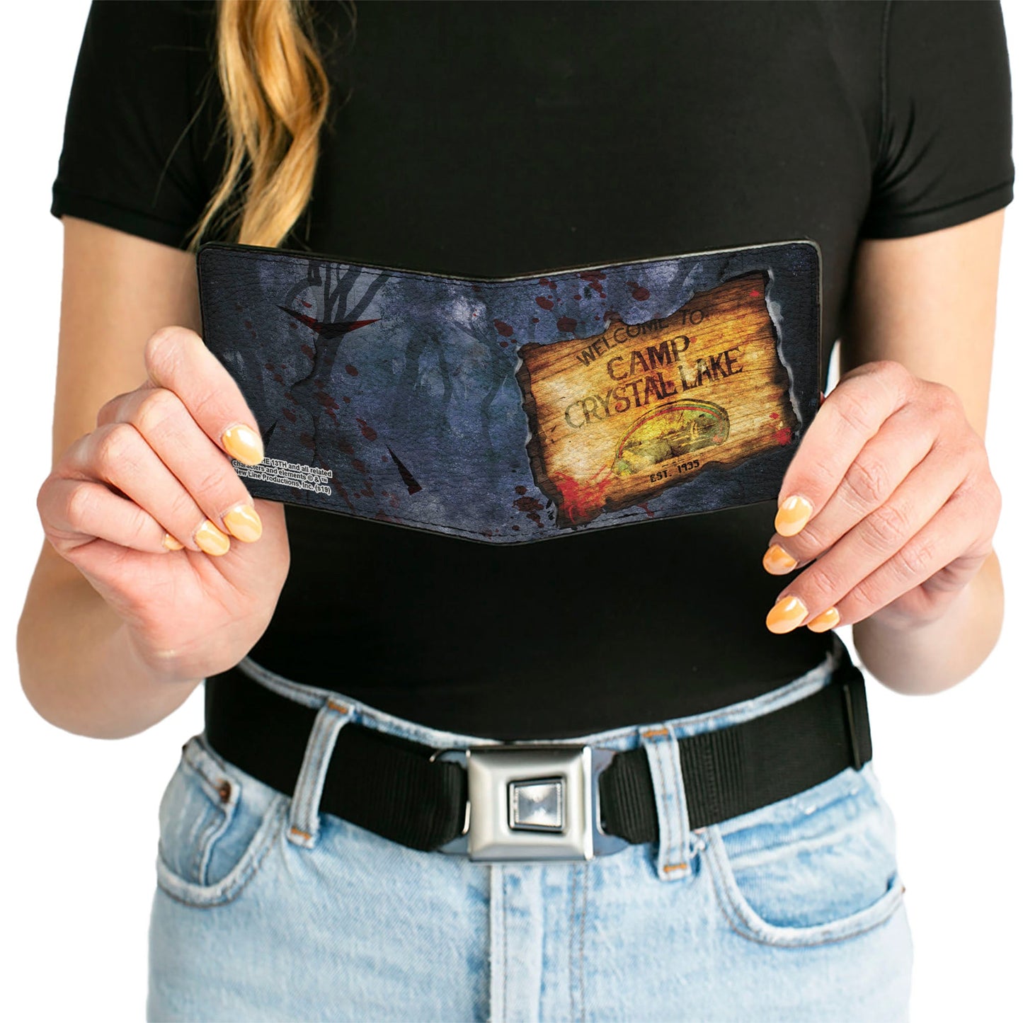 Bi-Fold Wallet - Friday the 13th WELCOME TO CAMP CRYSTAL LAKE Sign Trees Grays Blood Splatter - MEGA POP COMICS