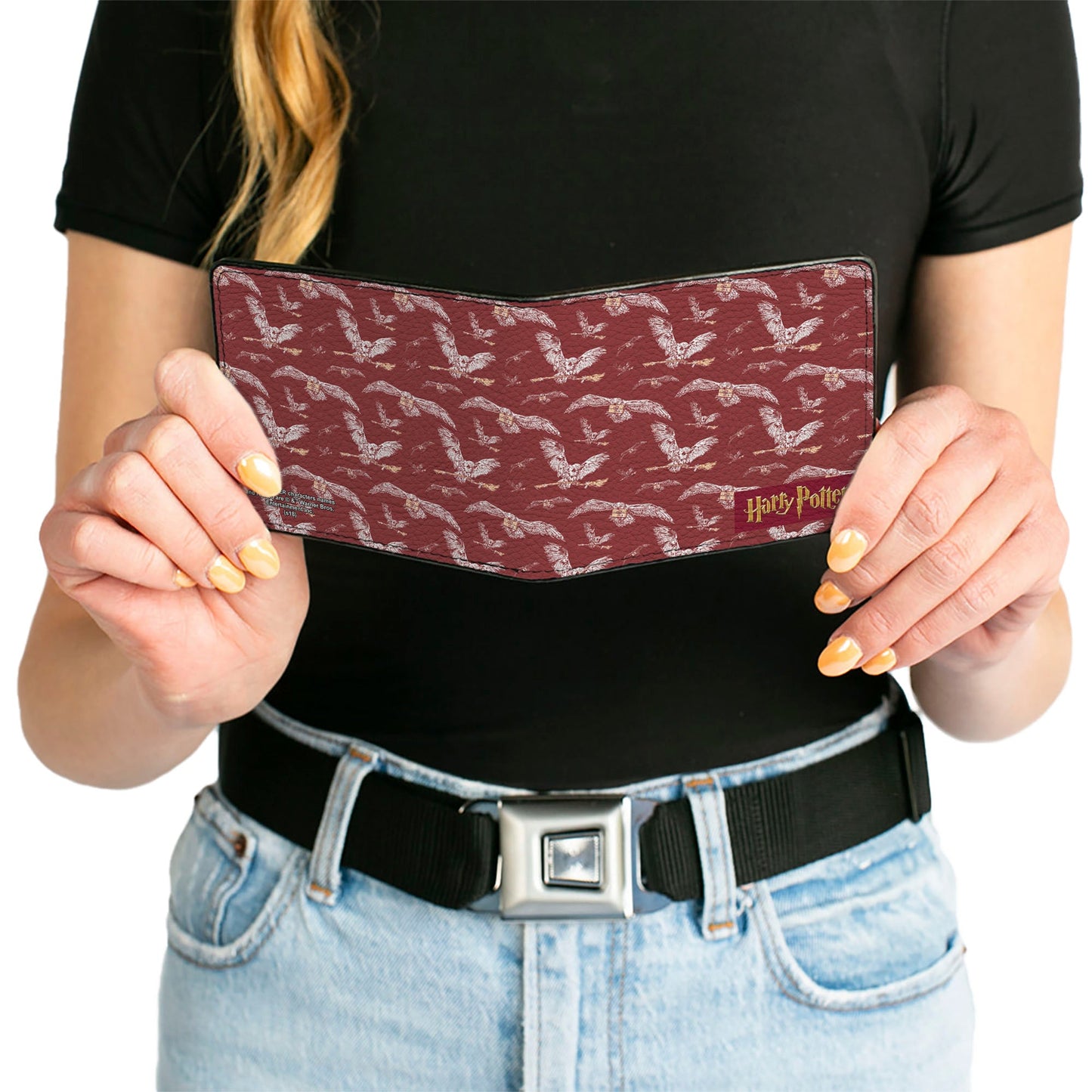 Bi-Fold Wallet - HARRY POTTER Hedwig Flying Poses Burgundy White Golds - MEGA POP COMICS