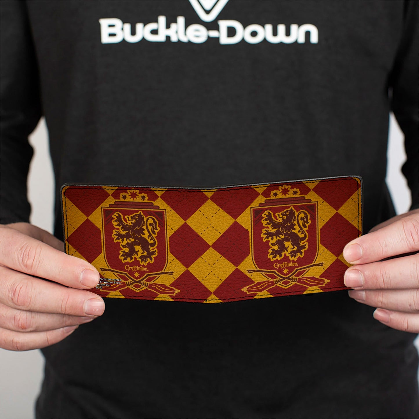 Bi-Fold Wallet - Harry Potter GRYFFINDOR Shield Brooms Argyle Gold Burgundy Reds - MEGA POP COMICS