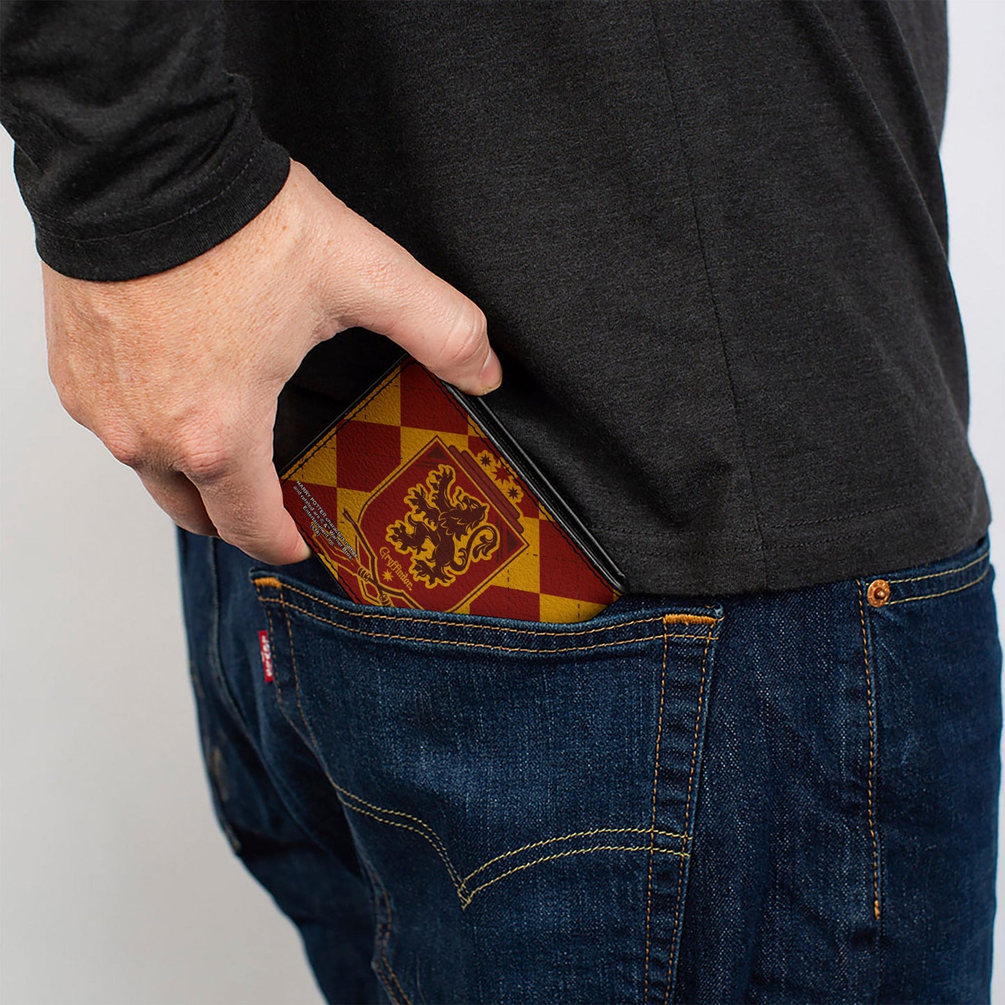 Bi-Fold Wallet - Harry Potter GRYFFINDOR Shield Brooms Argyle Gold Burgundy Reds - MEGA POP COMICS