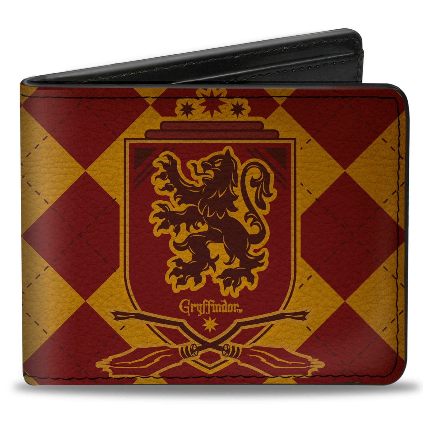 Bi-Fold Wallet - Harry Potter GRYFFINDOR Shield Brooms Argyle Gold Burgundy Reds - MEGA POP COMICS