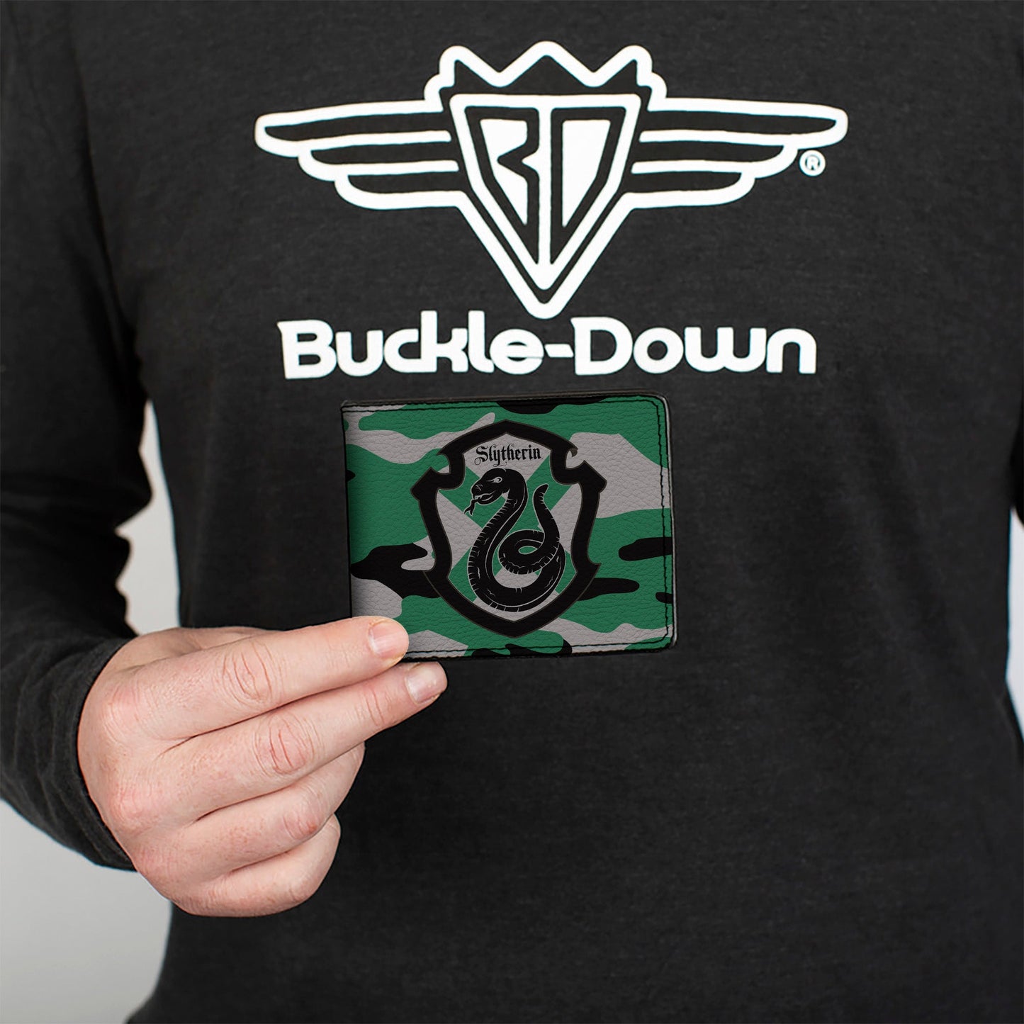 Bi-Fold Wallet - Harry Potter Slytherin Crest Camo Green Gray Black - MEGA POP COMICS