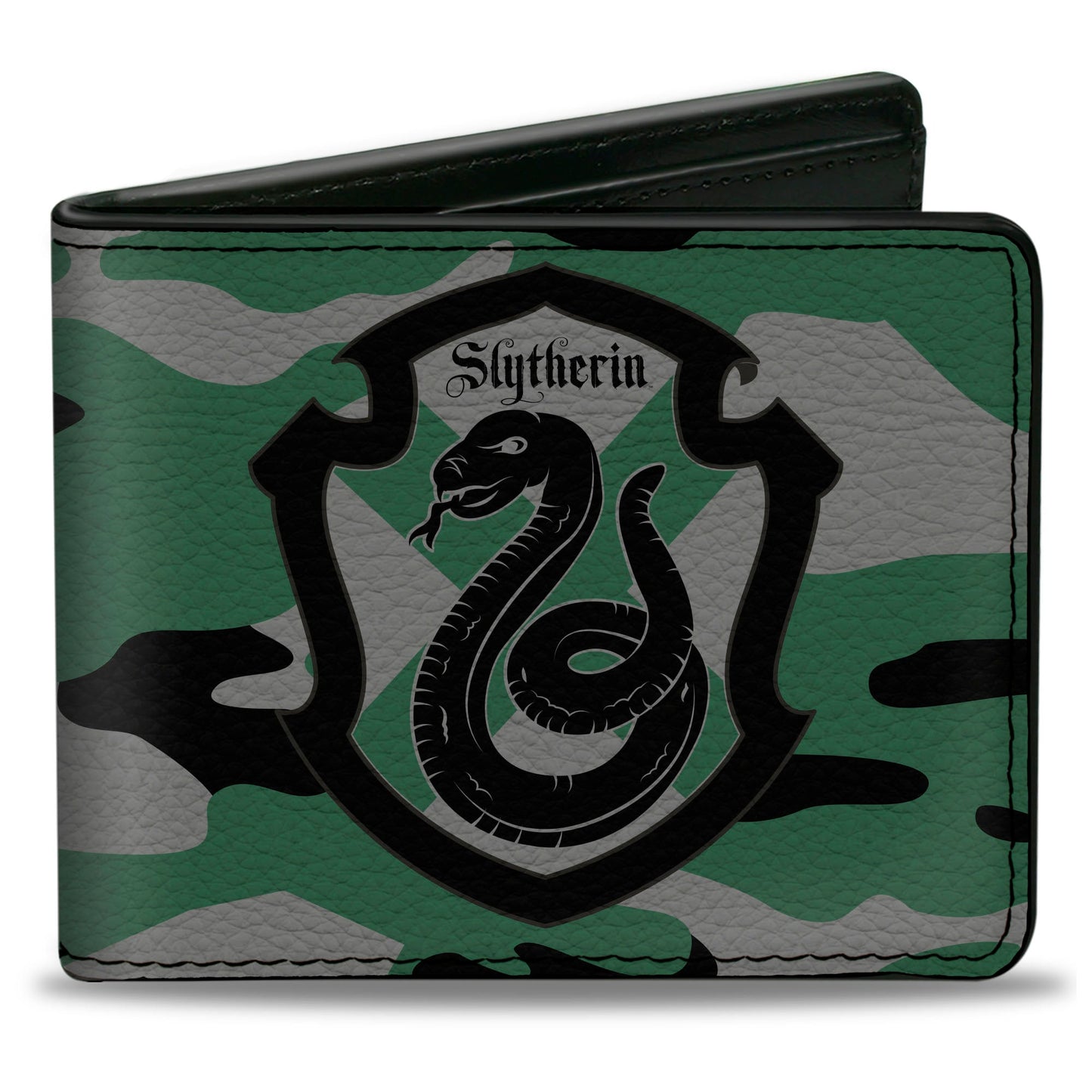 Bi-Fold Wallet - Harry Potter Slytherin Crest Camo Green Gray Black - MEGA POP COMICS
