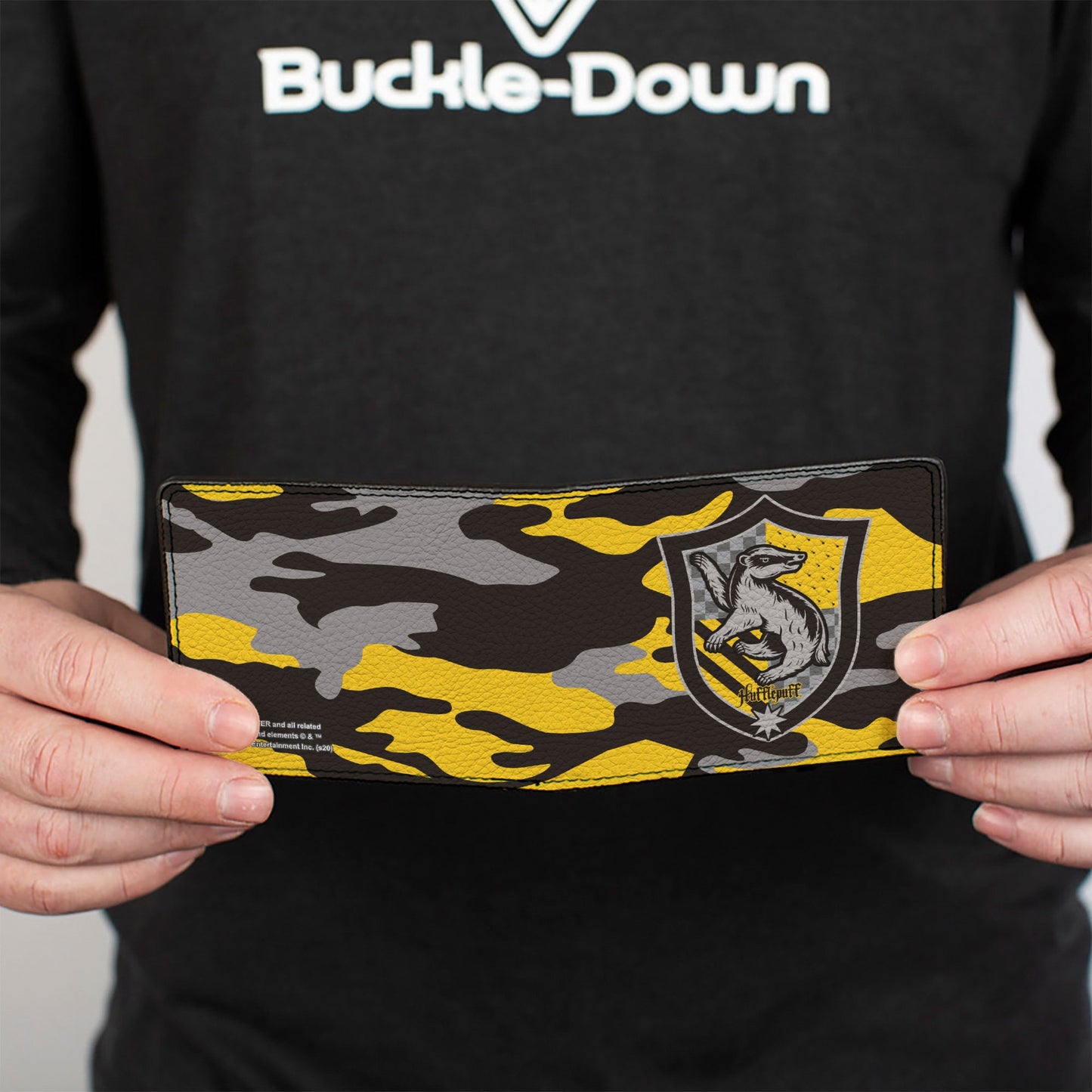 Bi-Fold Wallet - Harry Potter Hufflepuff Crest Camo Yellow Grays Black - MEGA POP COMICS