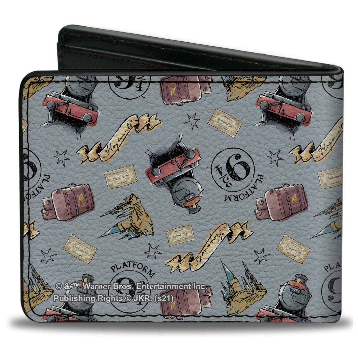 Bi-Fold Wallet - Harry Potter Hogwarts Express Icons Collage Sky Blue - MEGA POP COMICS