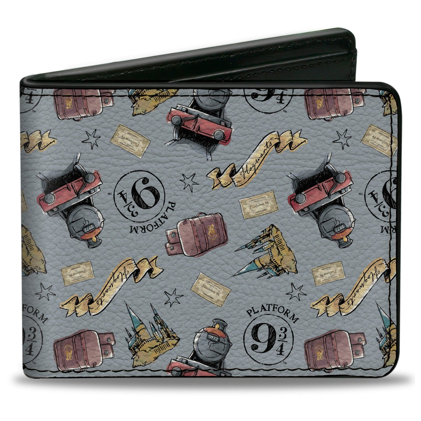 Bi-Fold Wallet - Harry Potter Hogwarts Express Icons Collage Sky Blue - MEGA POP COMICS