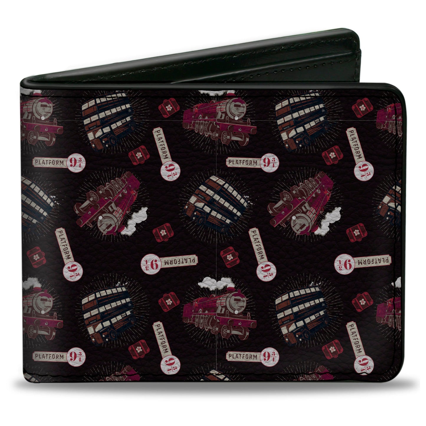 Bi-Fold Wallet - Harry Potter Hogwarts Express and Knight Bus Collage Black Reds - MEGA POP COMICS
