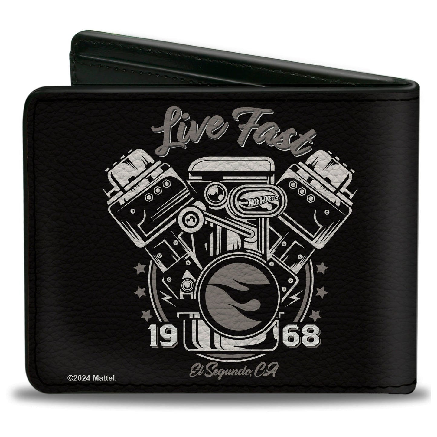 Bi-Fold Wallet - Hot Wheels LIVE FAST 1968 Engine Pistons Black/Grays - MEGA POP COMICS