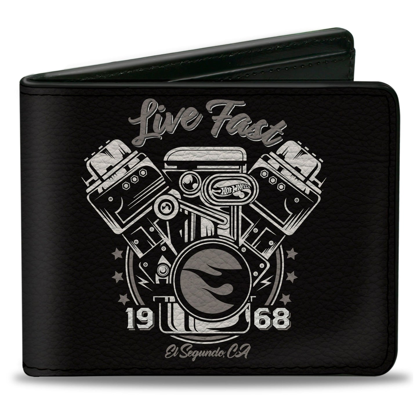 Bi-Fold Wallet - Hot Wheels LIVE FAST 1968 Engine Pistons Black/Grays - MEGA POP COMICS