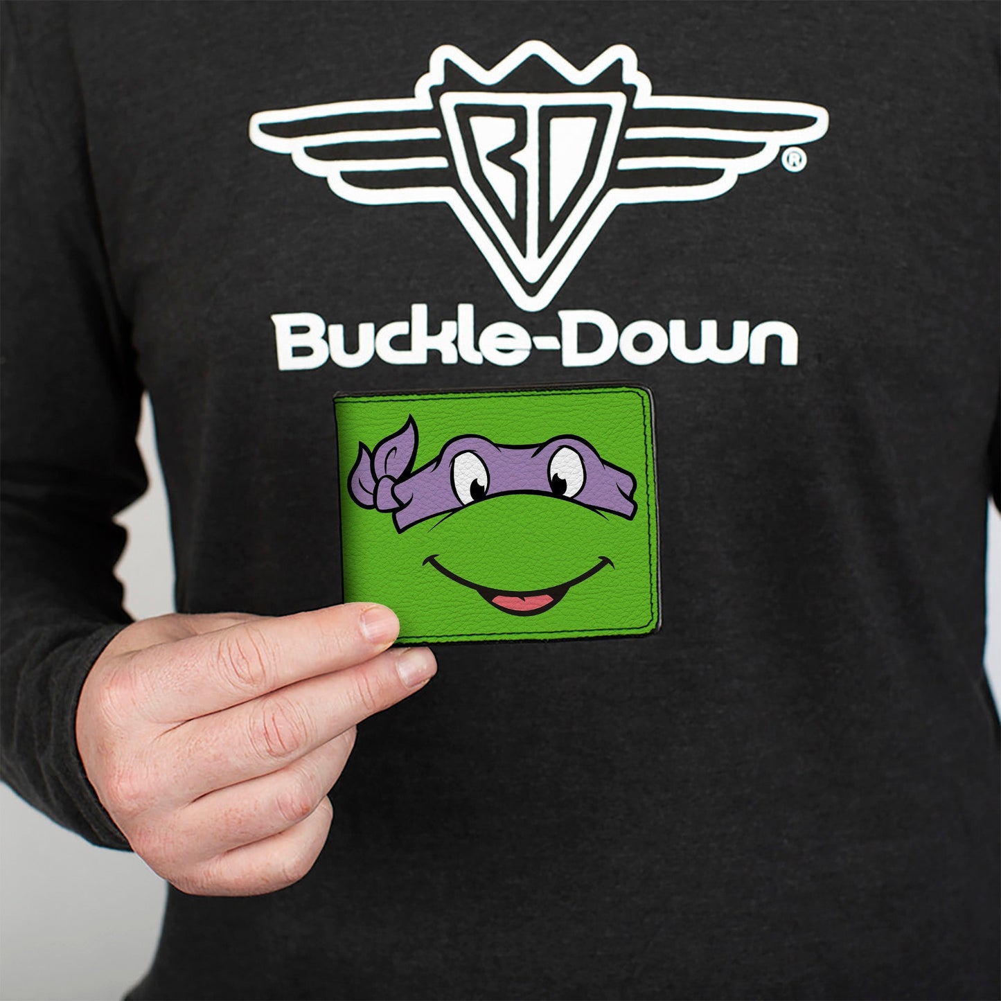 Bi-Fold Wallet - Classic TMNT Donatello Face CLOSE-UP Green Purple - MEGA POP COMICS