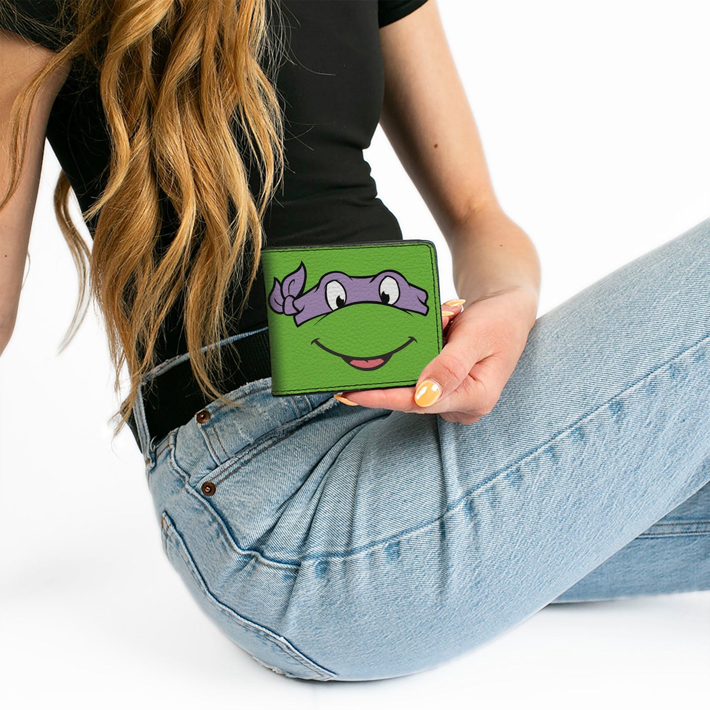 Bi-Fold Wallet - Classic TMNT Donatello Face CLOSE-UP Green Purple - MEGA POP COMICS