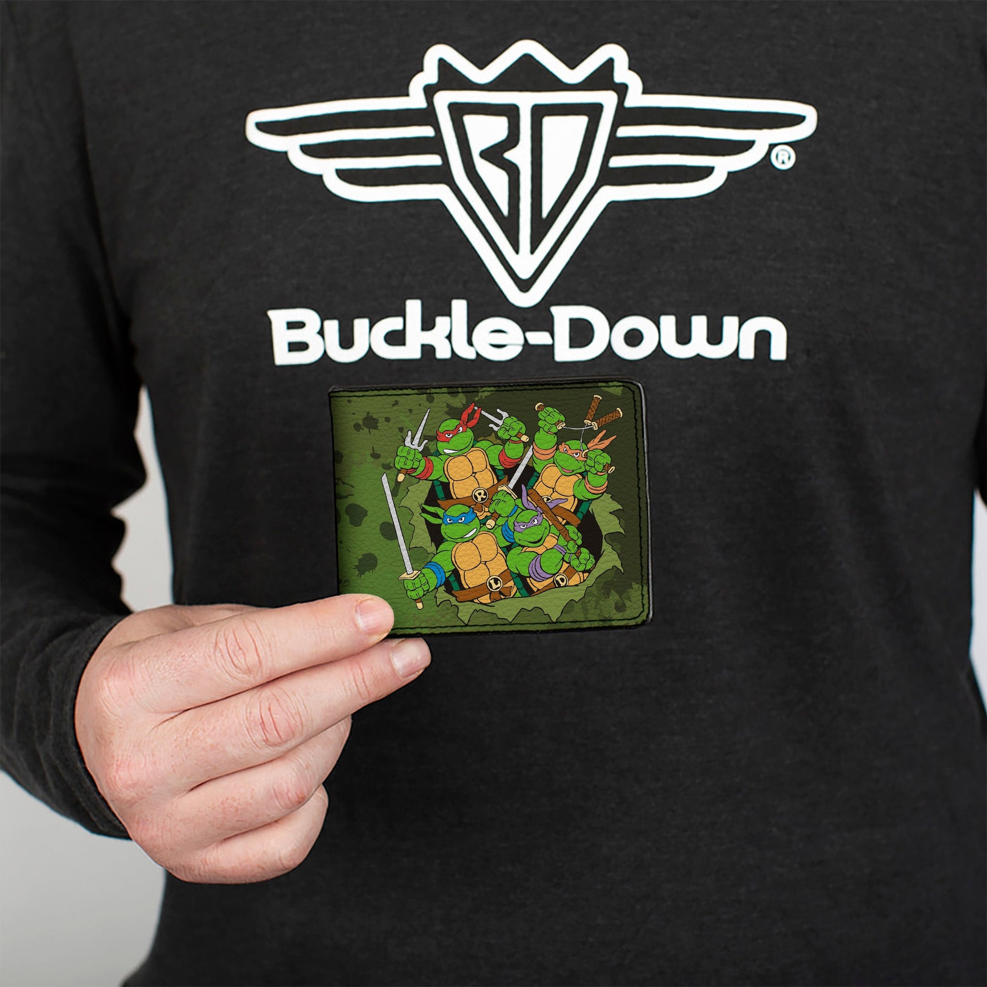 Bi-Fold Wallet - Classic TMNT Turtles Battle Pose9 + TEENAGE MUTANT NINJA TURTLES Logo Splatter Greens - MEGA POP COMICS