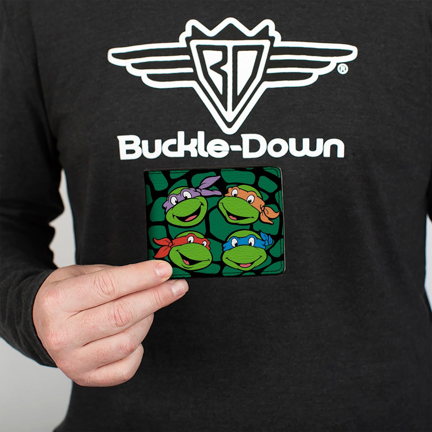 Bi-Fold Wallet - Classic TMNT Turtle Faces Black Green Turtle Shell - MEGA POP COMICS