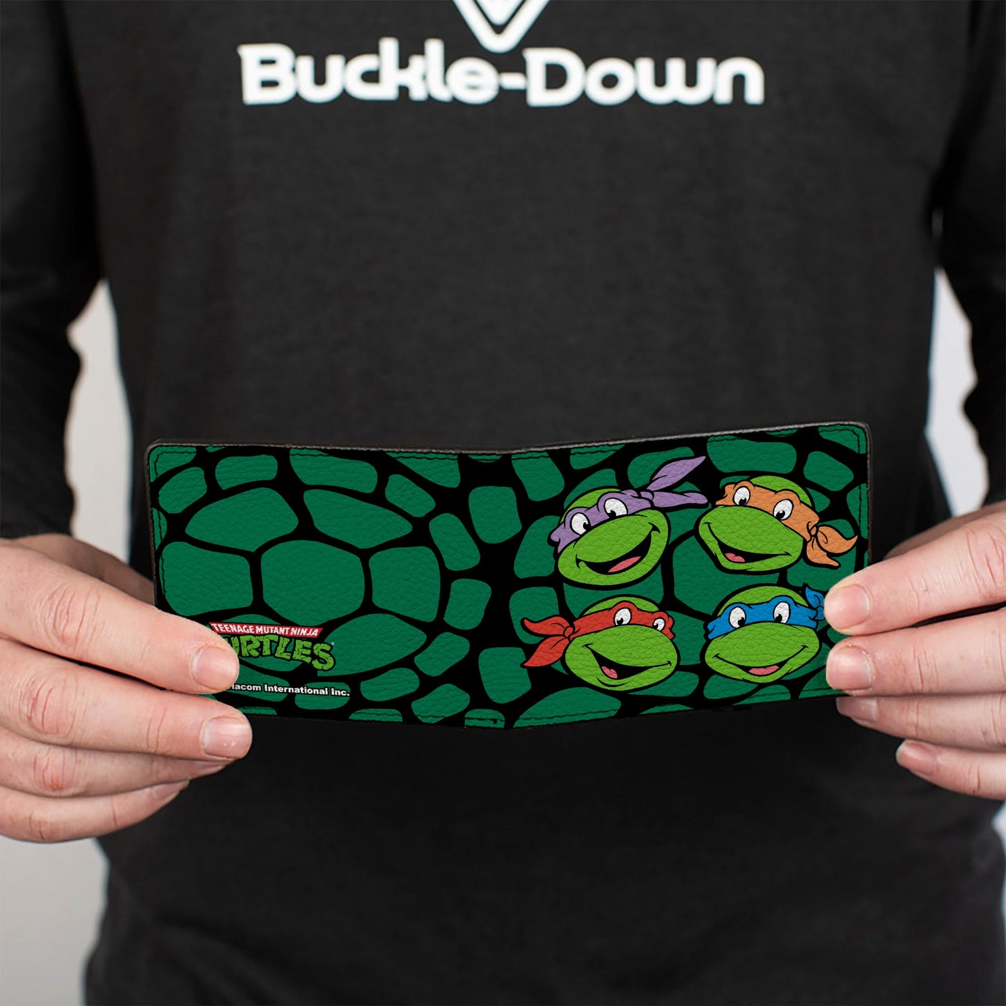 Bi-Fold Wallet - Classic TMNT Turtle Faces Black Green Turtle Shell - MEGA POP COMICS