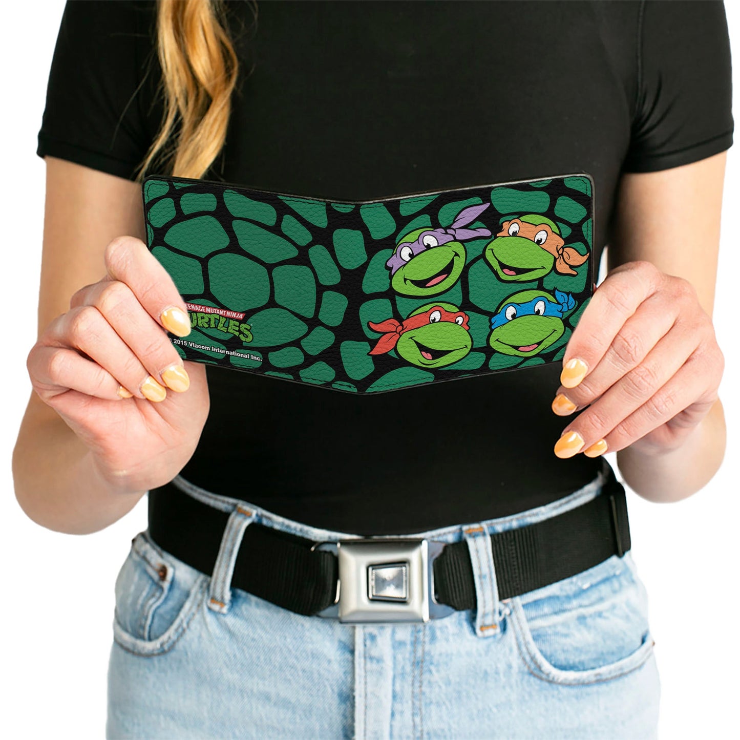 Bi-Fold Wallet - Classic TMNT Turtle Faces Black Green Turtle Shell - MEGA POP COMICS