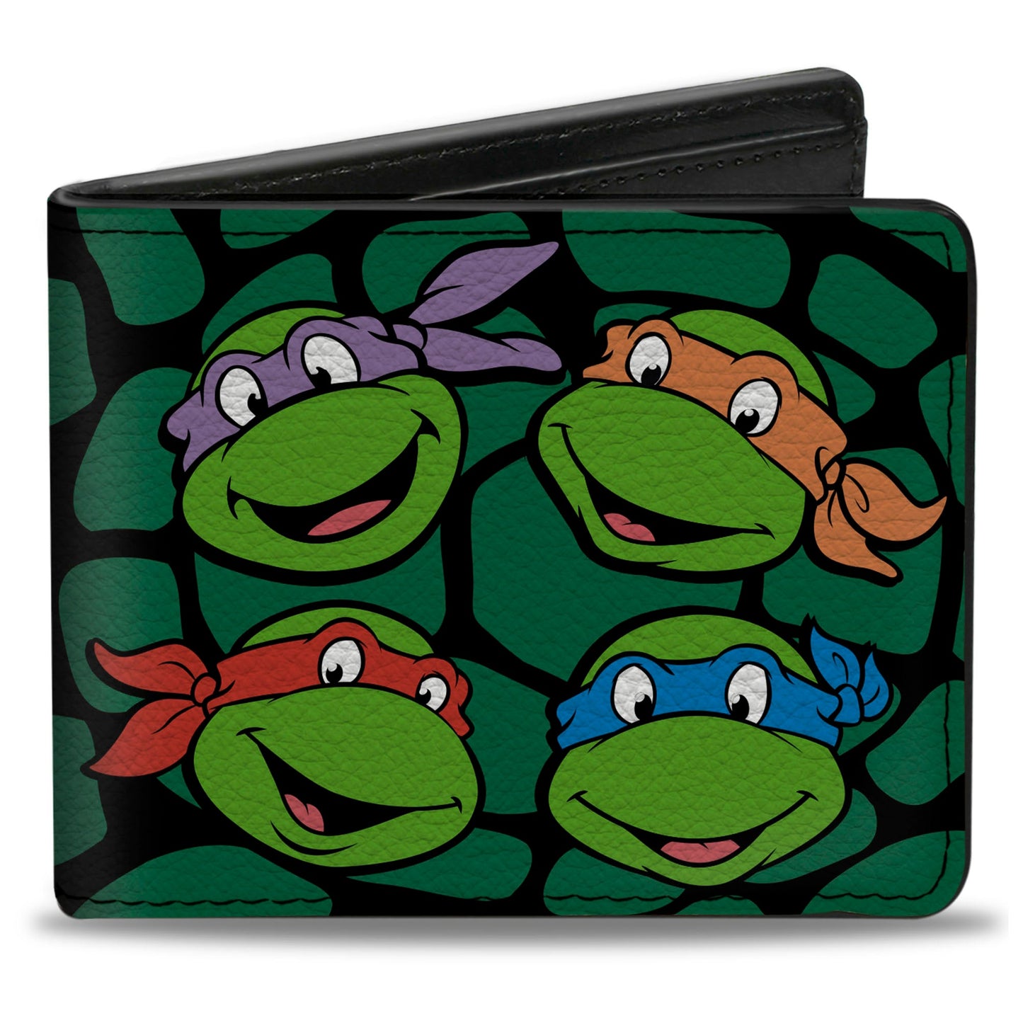 Bi-Fold Wallet - Classic TMNT Turtle Faces Black Green Turtle Shell - MEGA POP COMICS