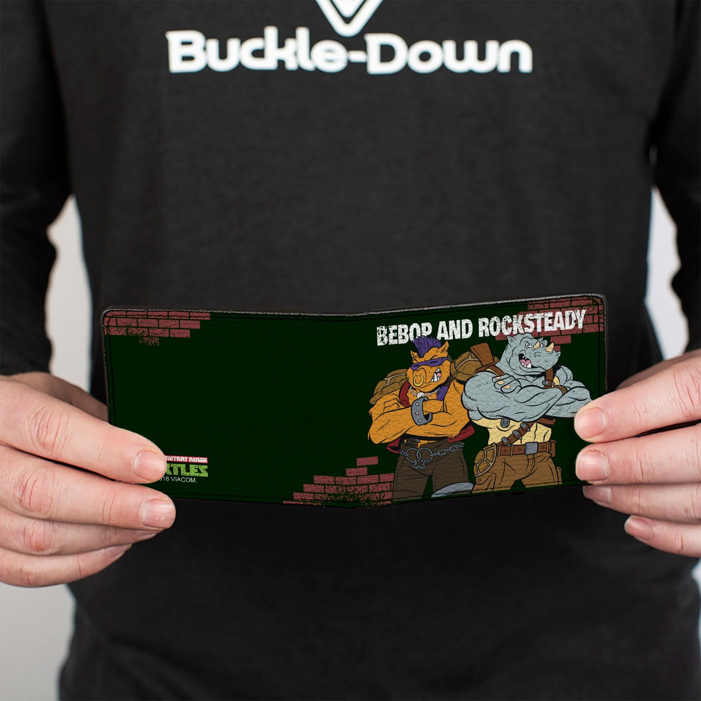 Bi-Fold Wallet - TMNT Rocksteady & Bebop Poses Bricks Gray Black - MEGA POP COMICS
