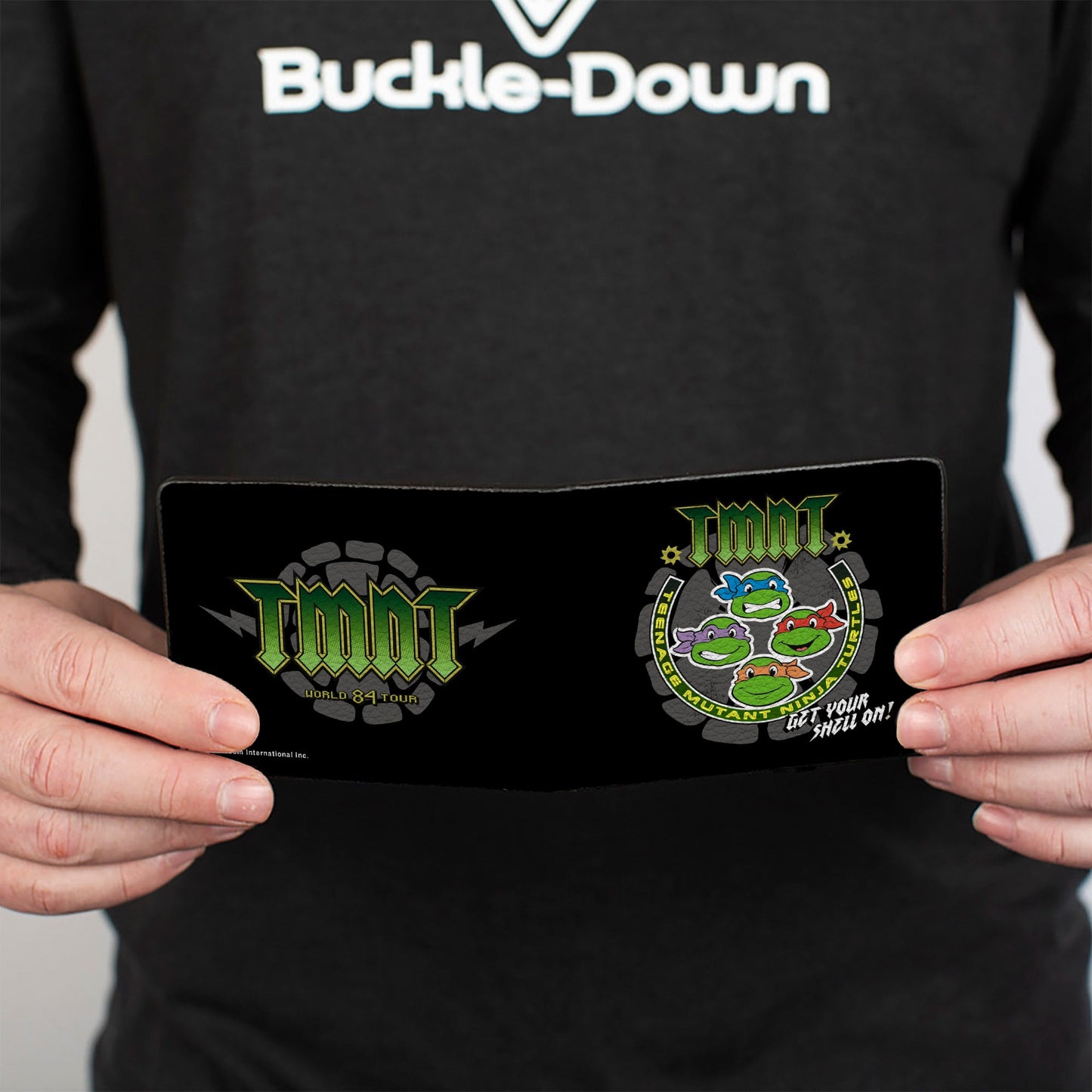 Bi-Fold Wallet - Classic TMNT-GET YOUR SHELL ON + TMNT WORLD TOUR 84 Black Gray Green - MEGA POP COMICS