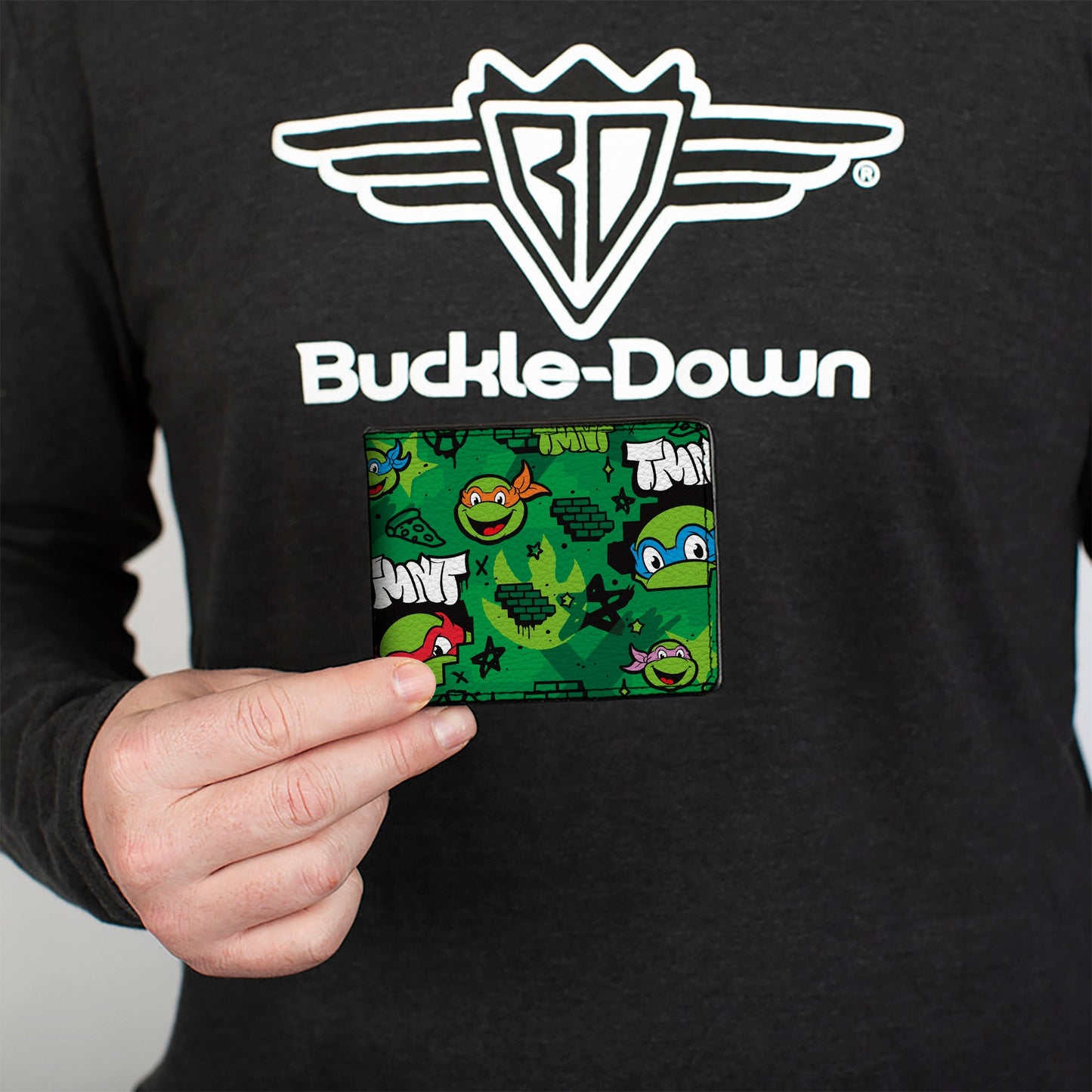 Bi-Fold Wallet - Teenage Mutant Ninja Turtles TMNT Faces Brick Wall Greens - MEGA POP COMICS
