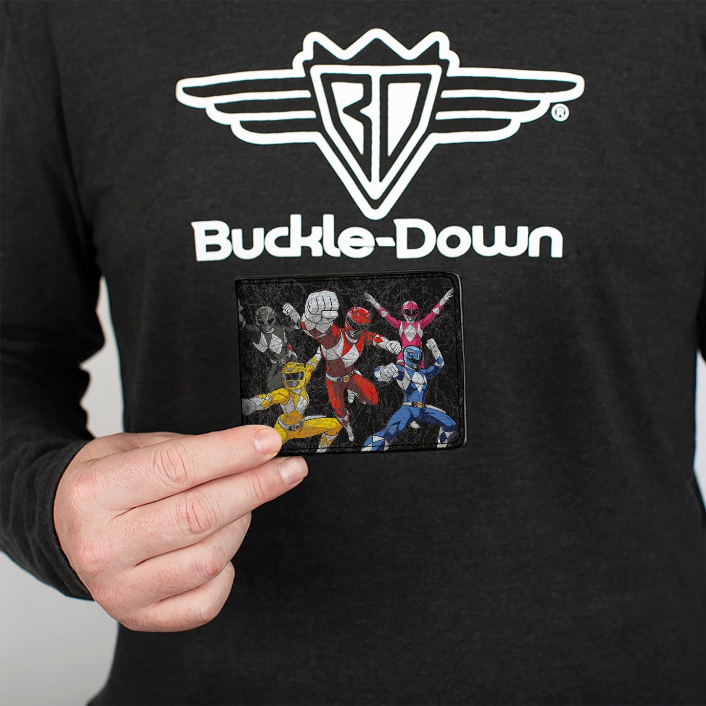 Bi-Fold Wallet - MMPR Power Rangers Group Action Pose Weathered and Title Logo Black - MEGA POP COMICS