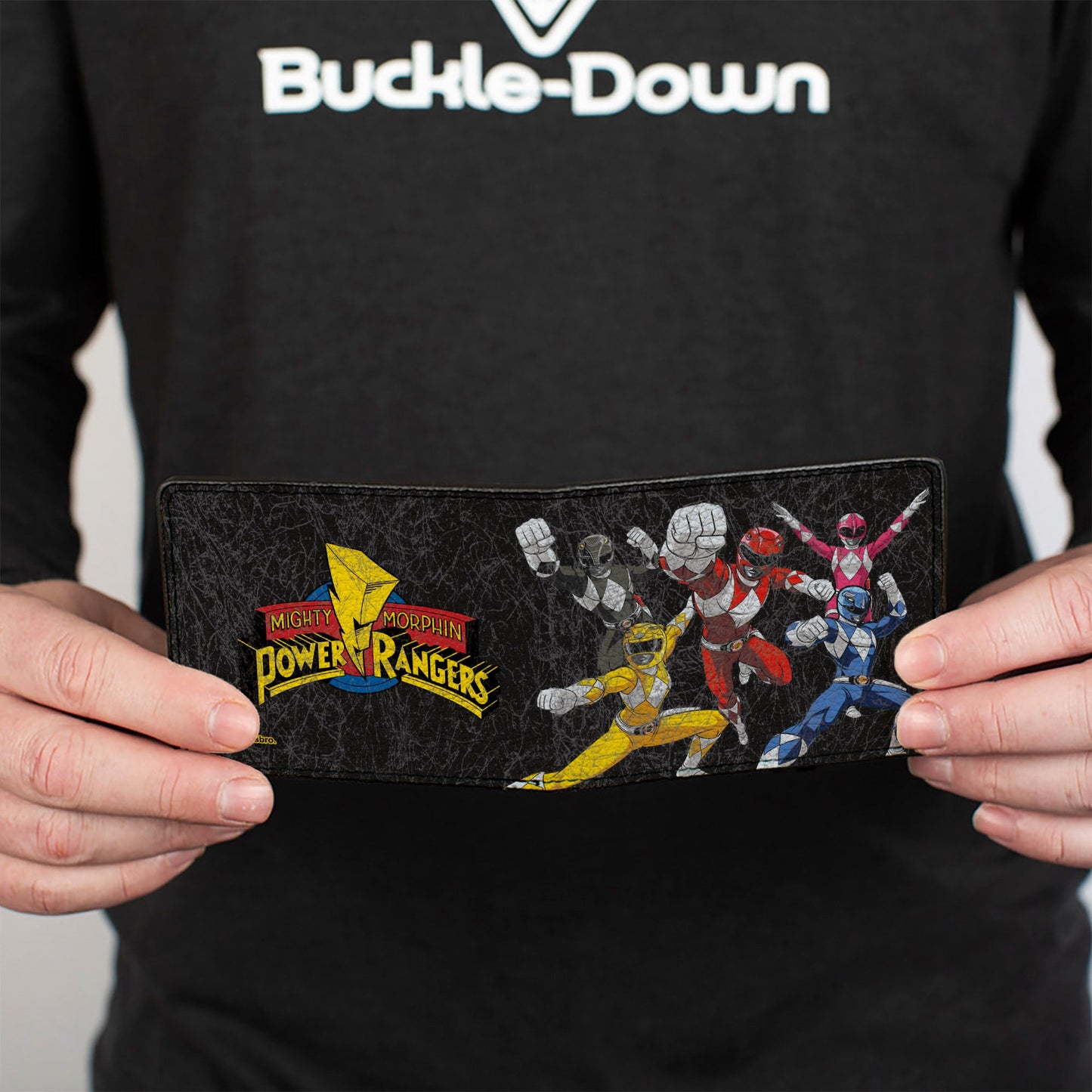 Bi-Fold Wallet - MMPR Power Rangers Group Action Pose Weathered and Title Logo Black - MEGA POP COMICS