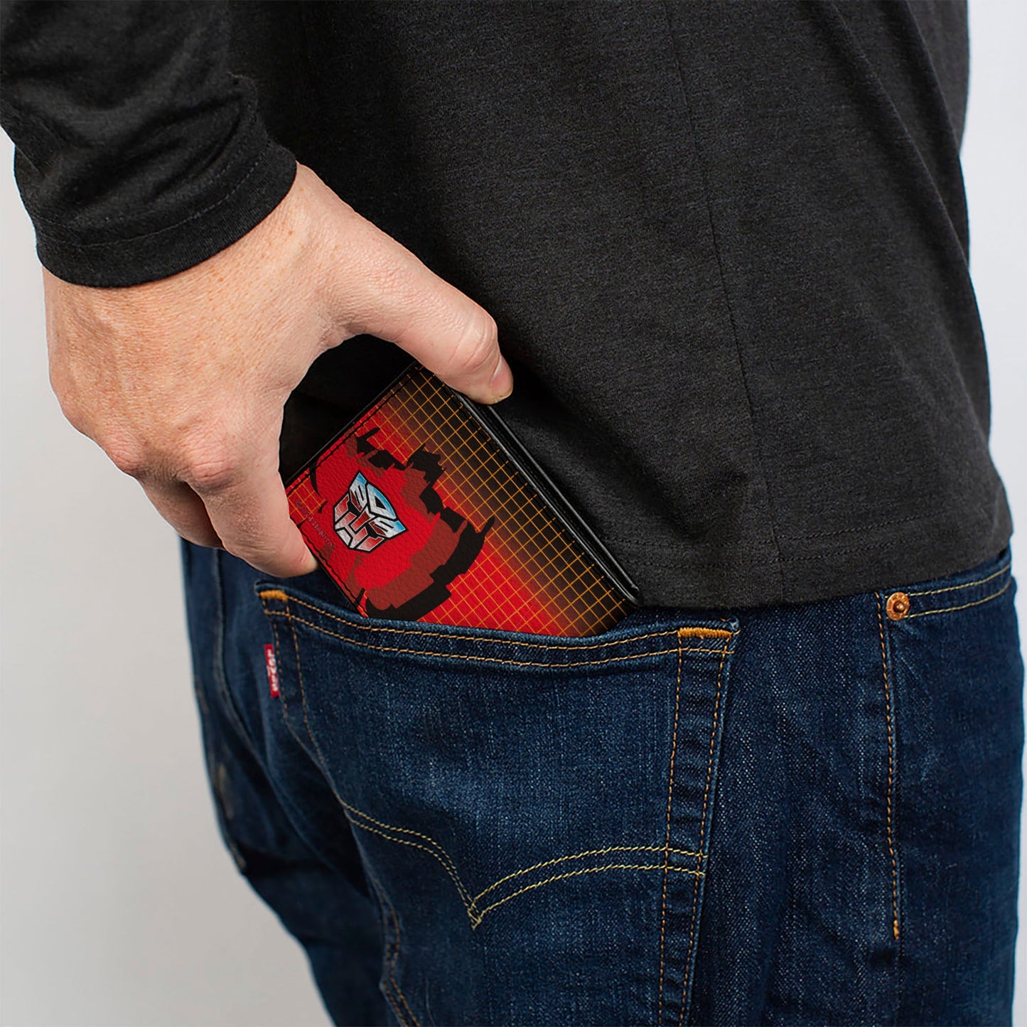 Bi-Fold Wallet - Transformers Optimus Prime Blaster Pose and Autobot Shield Grid Fade Reds - MEGA POP COMICS
