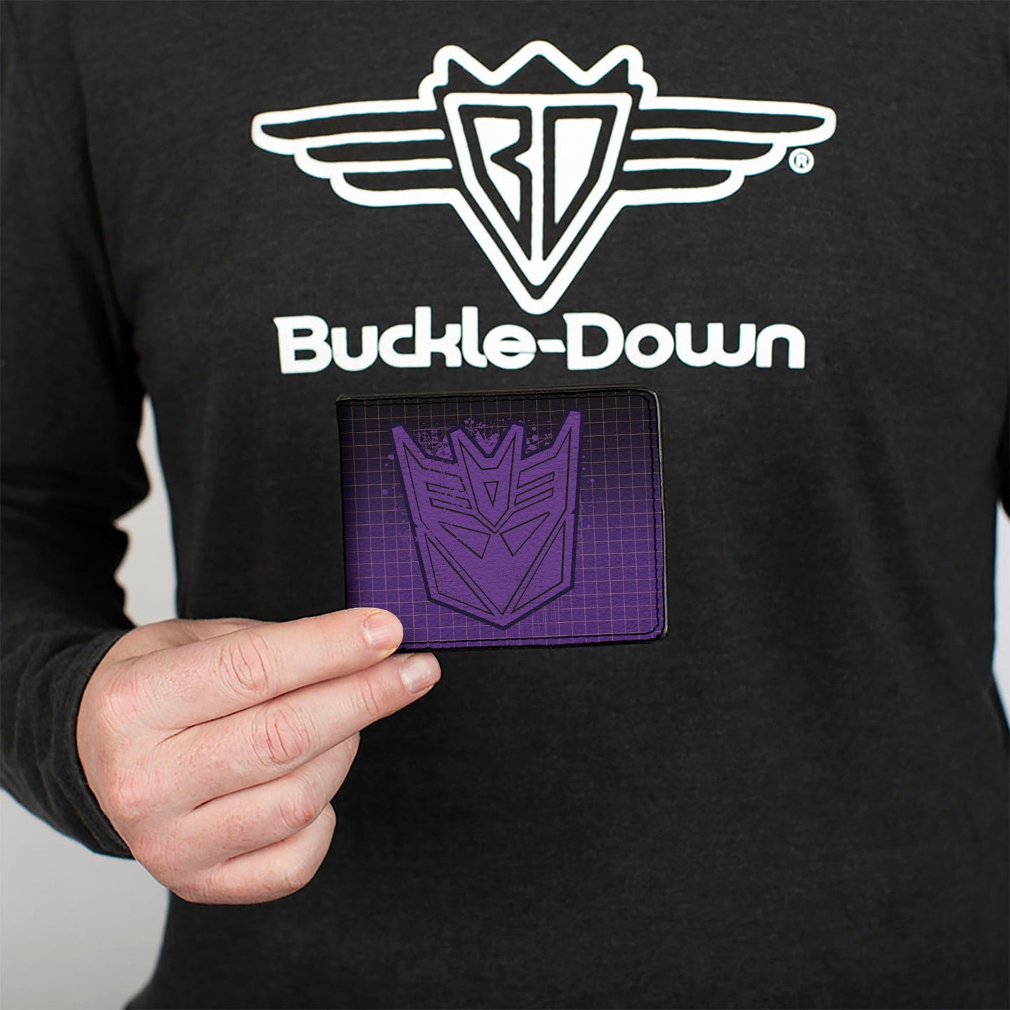 Bi-Fold Wallet - Transformers DECEPTICONS Shield Splatter and Text Grid Fade Purples - MEGA POP COMICS