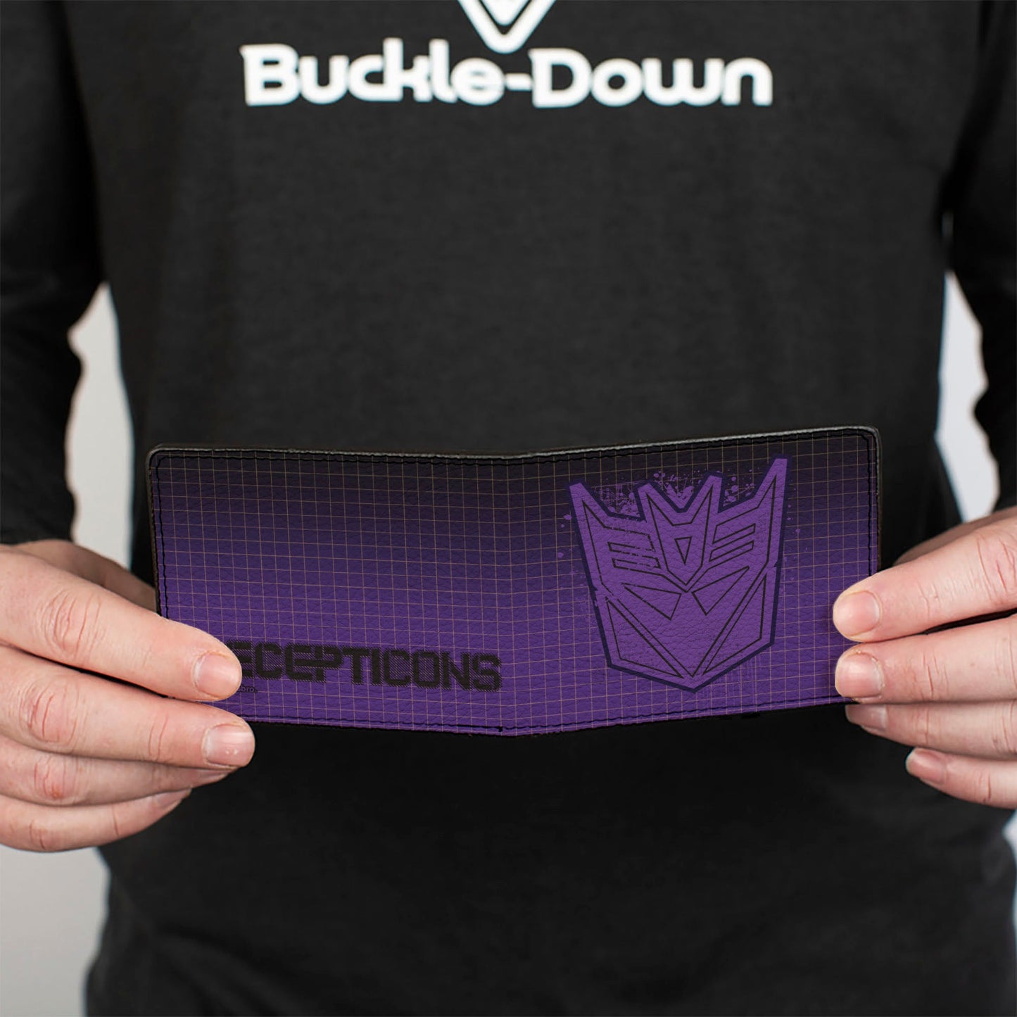 Bi-Fold Wallet - Transformers DECEPTICONS Shield Splatter and Text Grid Fade Purples - MEGA POP COMICS