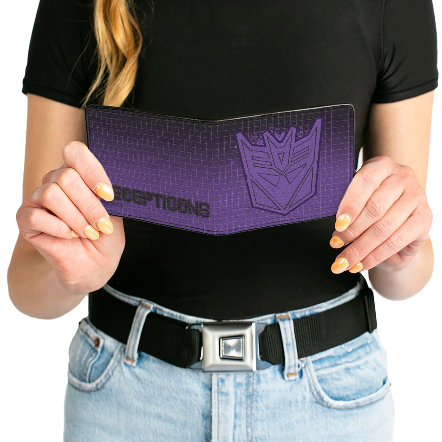 Bi-Fold Wallet - Transformers DECEPTICONS Shield Splatter and Text Grid Fade Purples - MEGA POP COMICS