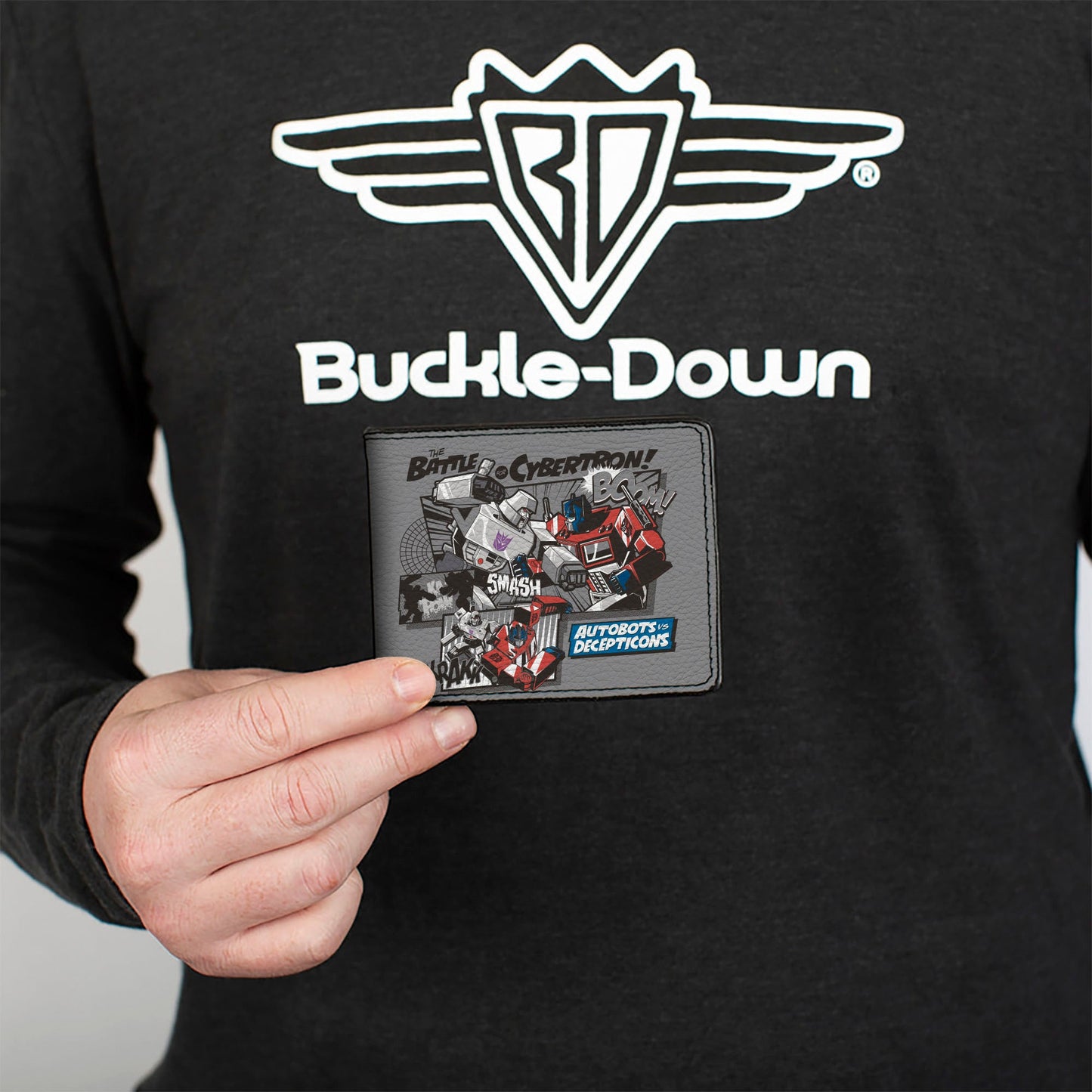 Bi-Fold Wallet - TRANSFORMERS THE BATTLE OF CYBERTRON Scene and Title Logo Gray - MEGA POP COMICS