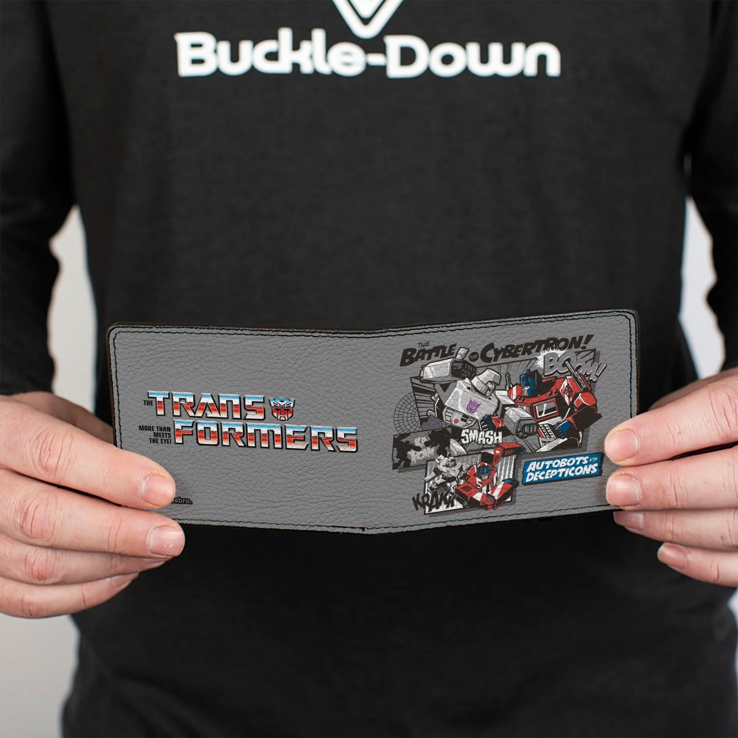 Bi-Fold Wallet - TRANSFORMERS THE BATTLE OF CYBERTRON Scene and Title Logo Gray - MEGA POP COMICS