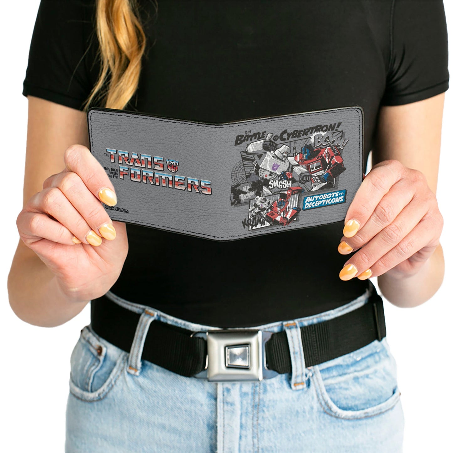 Bi-Fold Wallet - TRANSFORMERS THE BATTLE OF CYBERTRON Scene and Title Logo Gray - MEGA POP COMICS