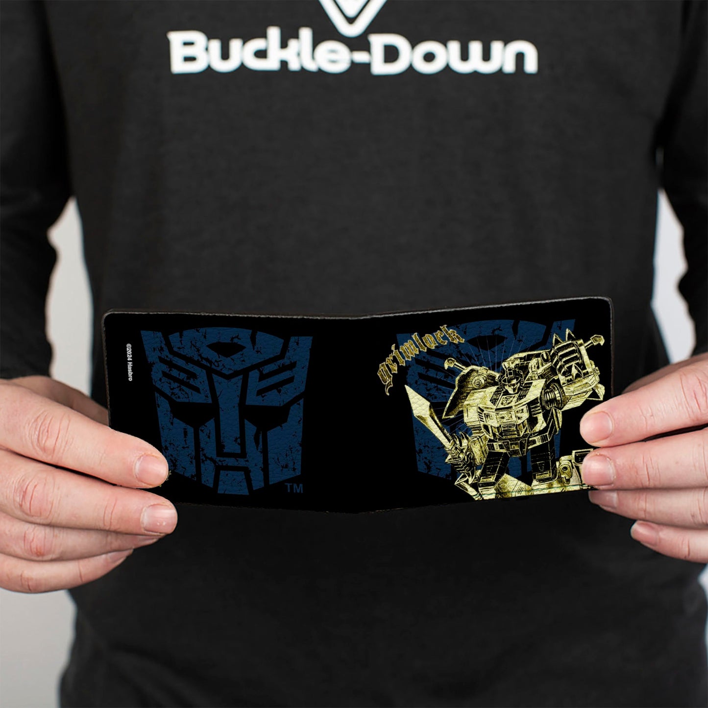 Bi-Fold Wallet - Transformers GRIMLOCK Sword Pose and Autobot Shield Black/Blue/Beige - MEGA POP COMICS